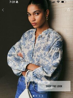 Sezane Amariona Maddalena Button-Front Women’s Shirt with Mandarin Collar